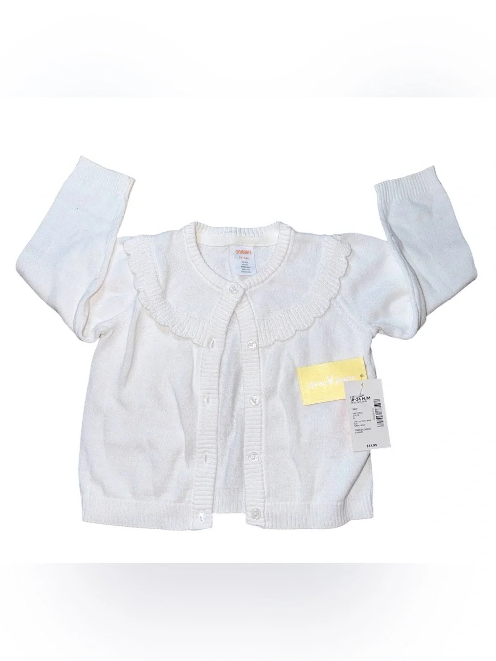 🔥 $35 Gymboree White Knit Baby Cardigan With Ruffled Collar Sz 18-24m 🔥